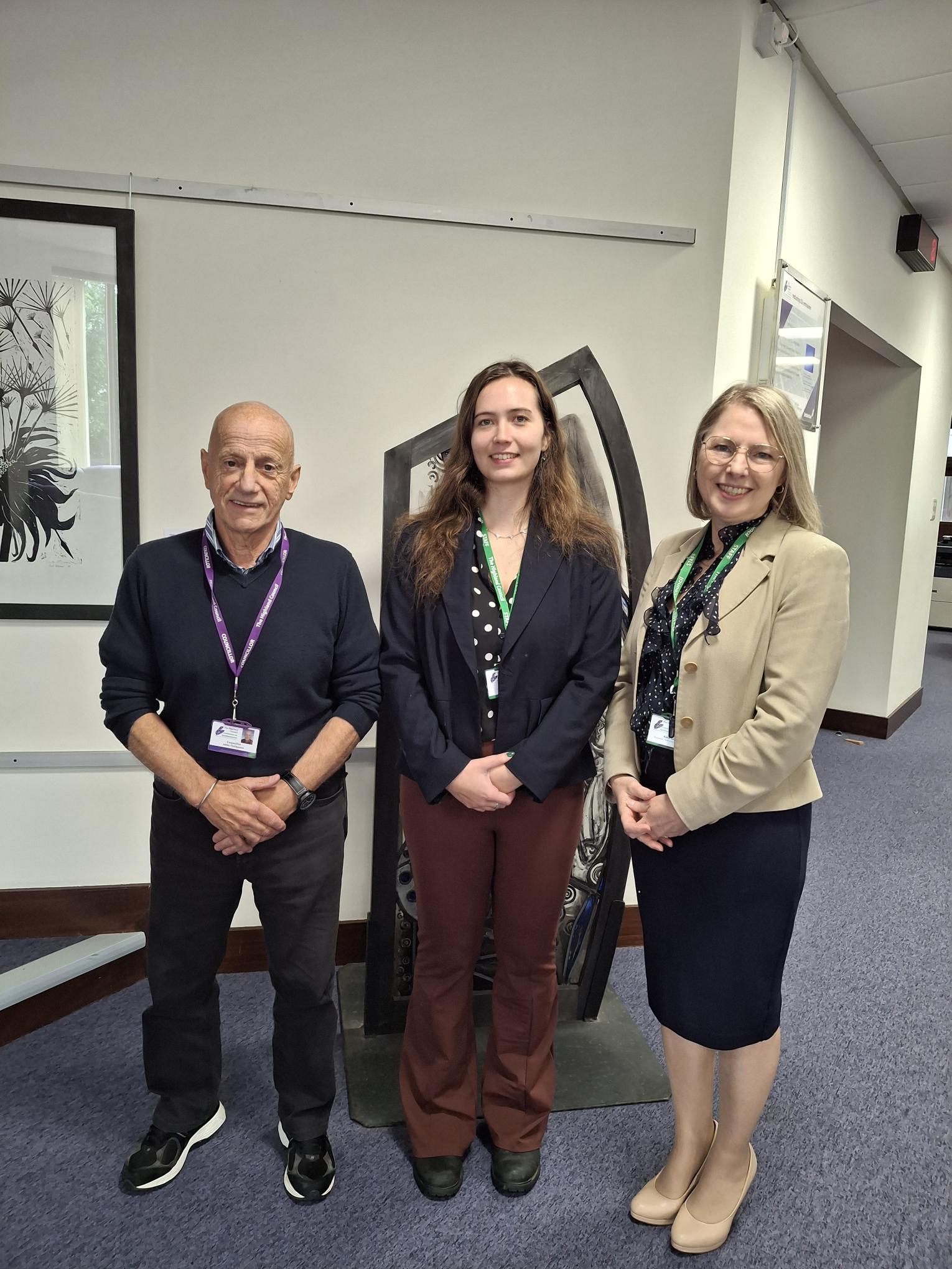New youth Convener Eilidh Primrose is pictured with Highland Council’s Education chair Cllr John Finlayson and Kate Lackie, Assistant Chief Executive - People