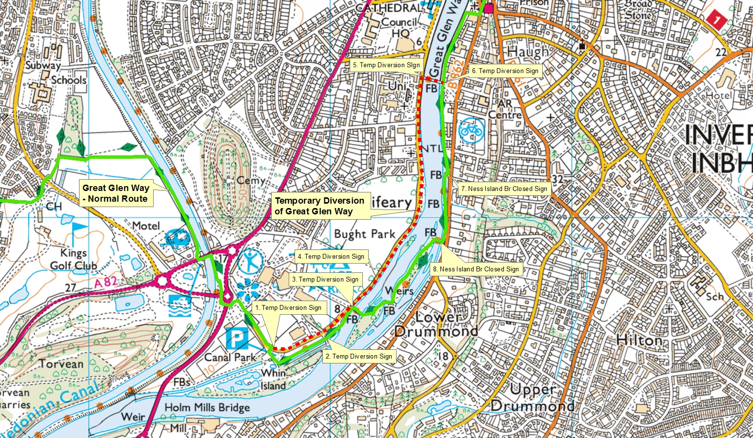 June 2024 Diversion of the Great Glen Way at Ness Islands