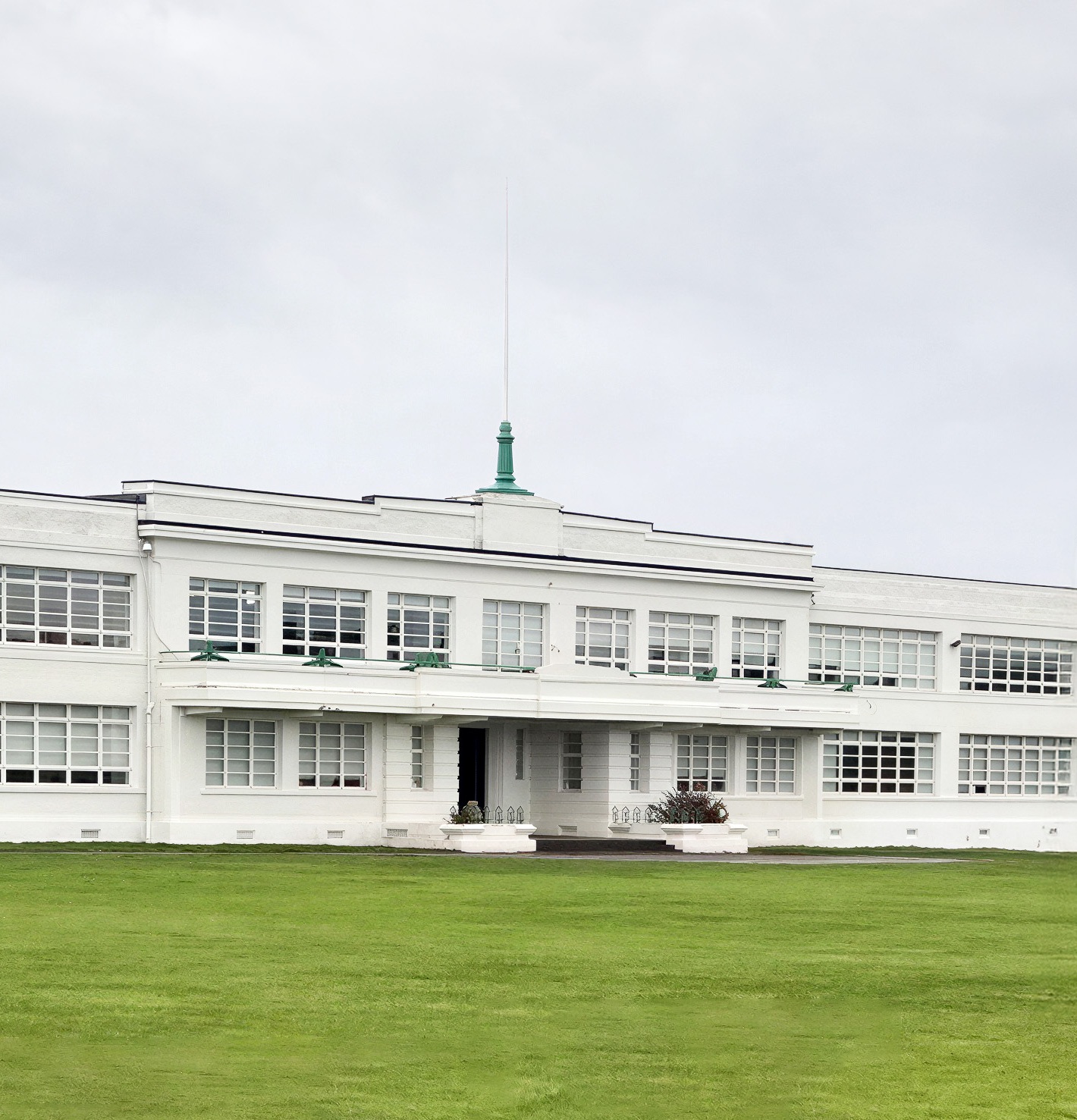 A view of the front exterior of a school building.